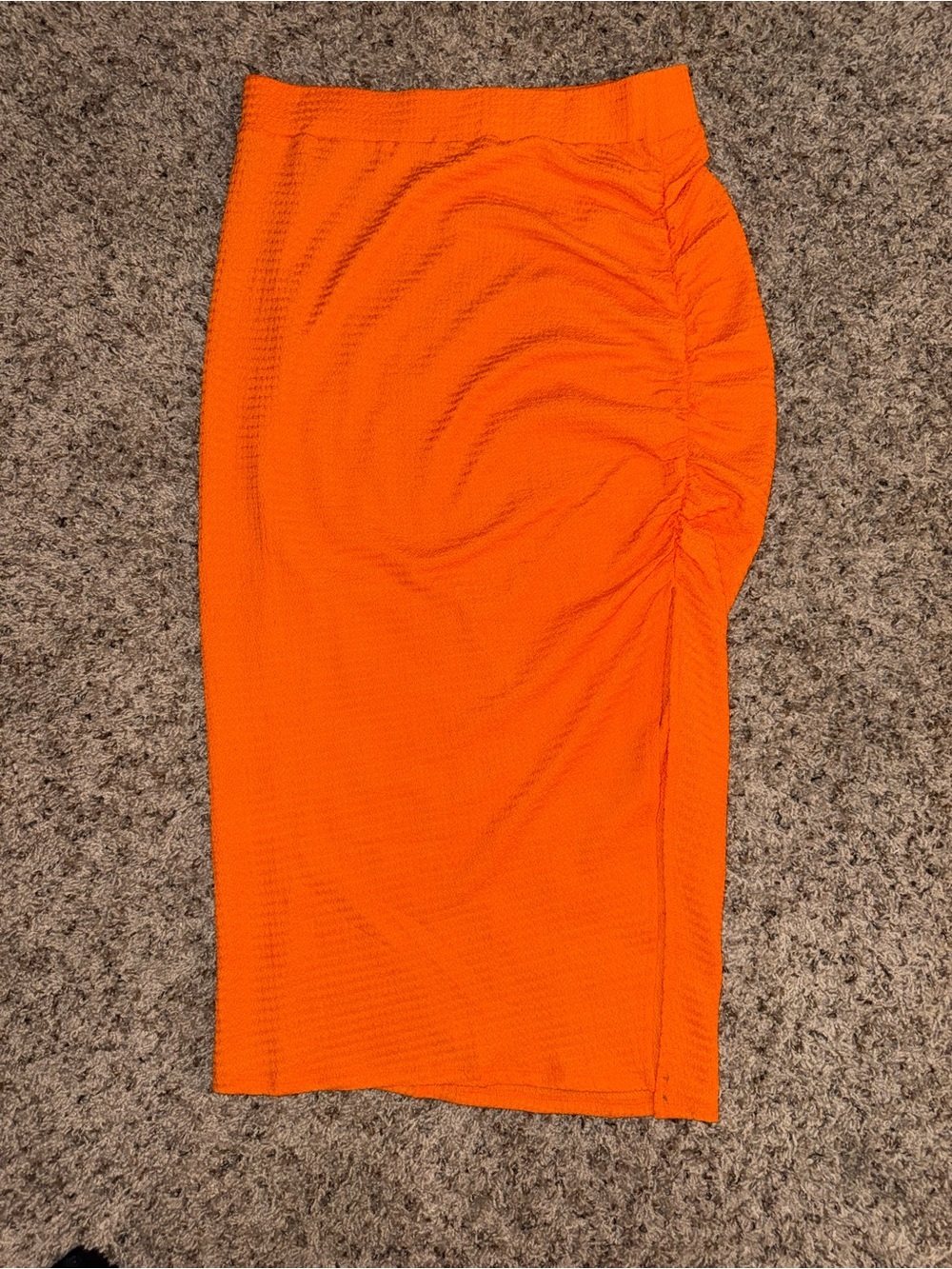 Women's Orange Ruched Pencil Skirt w/ split